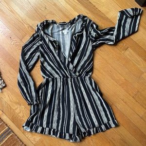 Black and white wrap romper